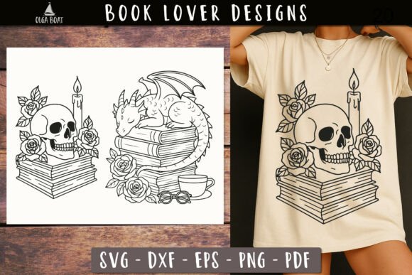 Download Skull Dragon Book Stack SVG Book Lover - Premium Resources