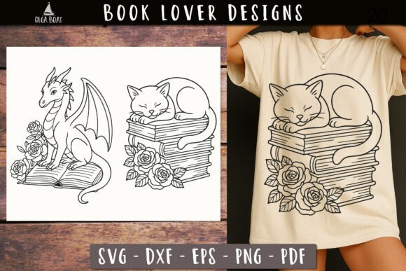 Download Cat and Dragon Book SVG Book Lover Desig - Premium Bundle